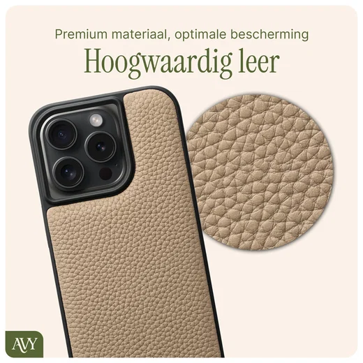 AVY Apple iPhone 15 Pro Hoesje met Koord Haakjes MagSafe Leer Beige afbeelding 7