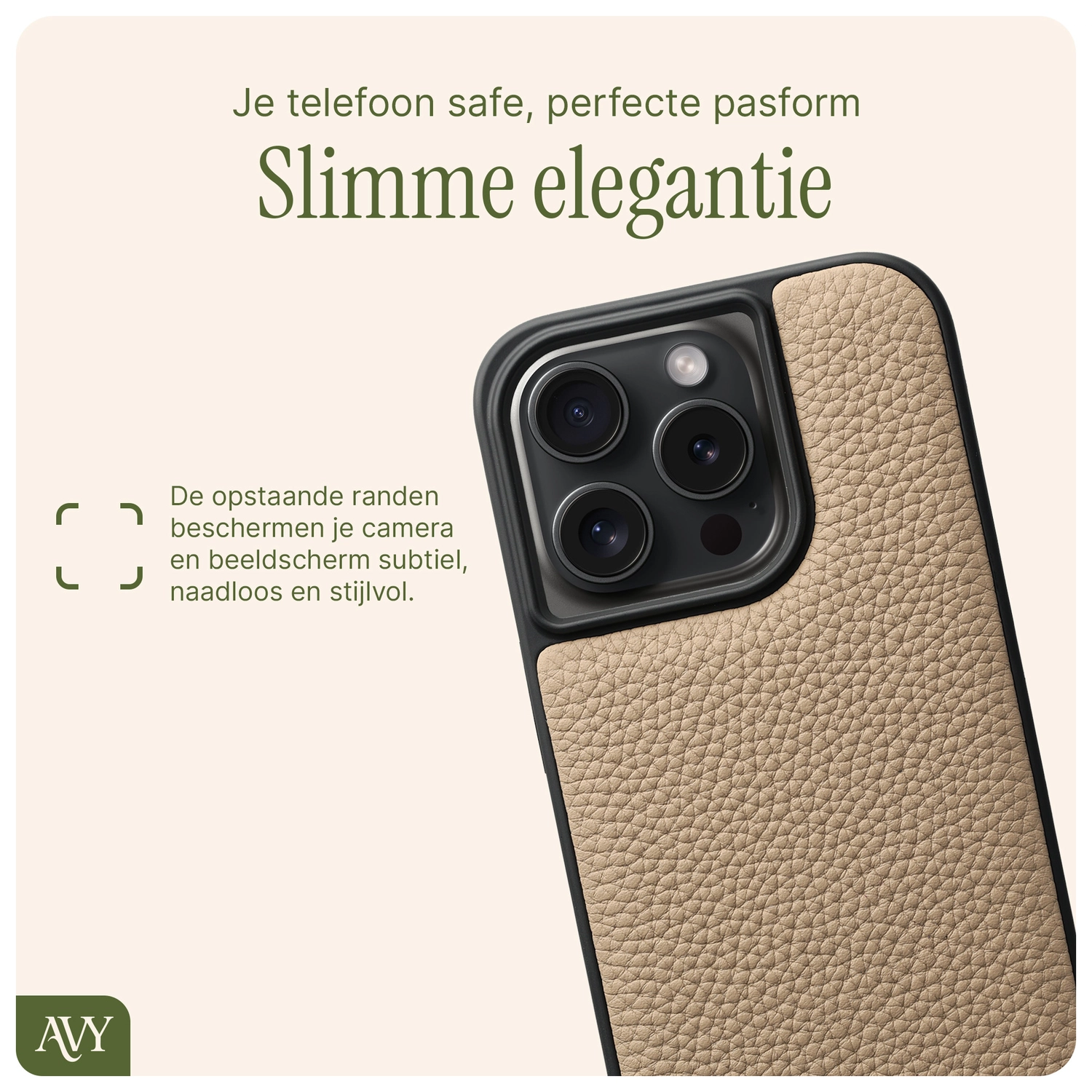 AVY Apple iPhone 15 Pro Hoesje met Koord Haakjes MagSafe Leer Beige afbeelding 9