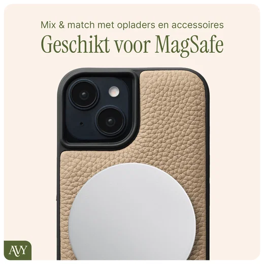 AVY Apple iPhone 14 / 13 Hoesje met Koord Haakjes MagSafe Leer Beige afbeelding 7