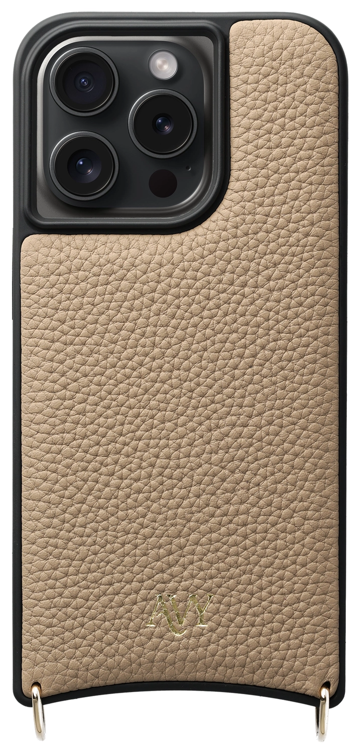 AVY Apple iPhone 14 Pro Hoesje met Koord Haakjes MagSafe Leer Beige afbeelding 1
