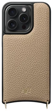 AVY Apple iPhone 14 Pro Hoesje met Koord Haakjes MagSafe Leer Beige