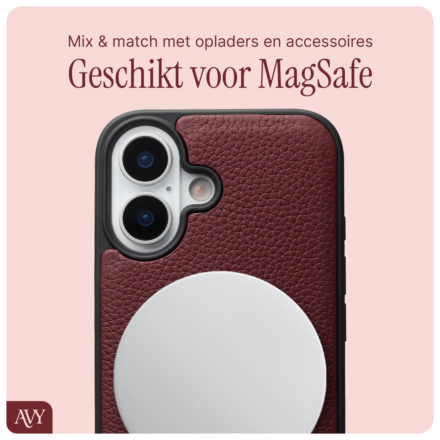 AVY Apple iPhone 17 Hoesje met Koord Haakjes MagSafe Leer Burgundy afbeelding 8