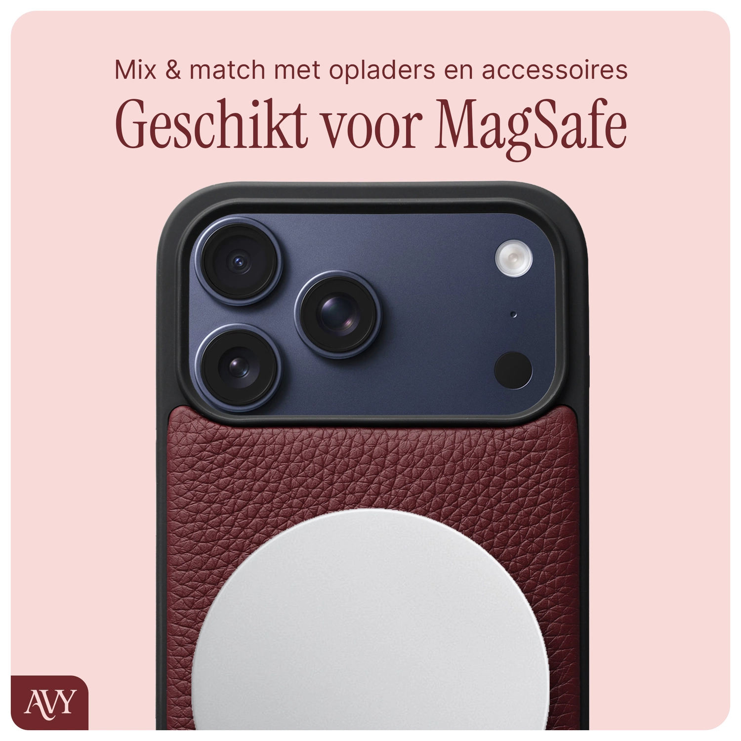 AVY Apple iPhone 17 Pro Max Hoesje met Koord Haakjes MagSafe Leer Burgundy afbeelding 8