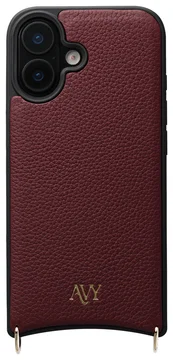 AVY Apple iPhone 16 Hoesje met Koord Haakjes MagSafe Leer Burgundy