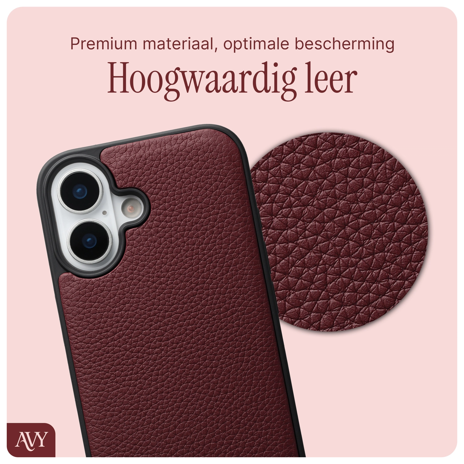 AVY Apple iPhone 16 Hoesje met Koord Haakjes MagSafe Leer Burgundy afbeelding 7