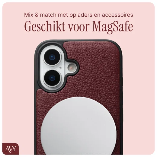 AVY Apple iPhone 16 Hoesje met Koord Haakjes MagSafe Leer Burgundy afbeelding 8