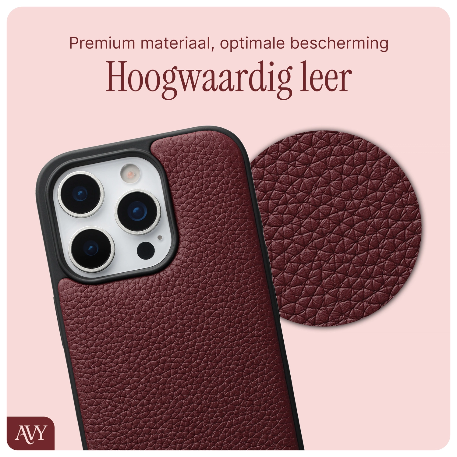 AVY Apple iPhone 16 Pro Max Hoesje met Koord Haakjes MagSafe Leer Burgundy afbeelding 7