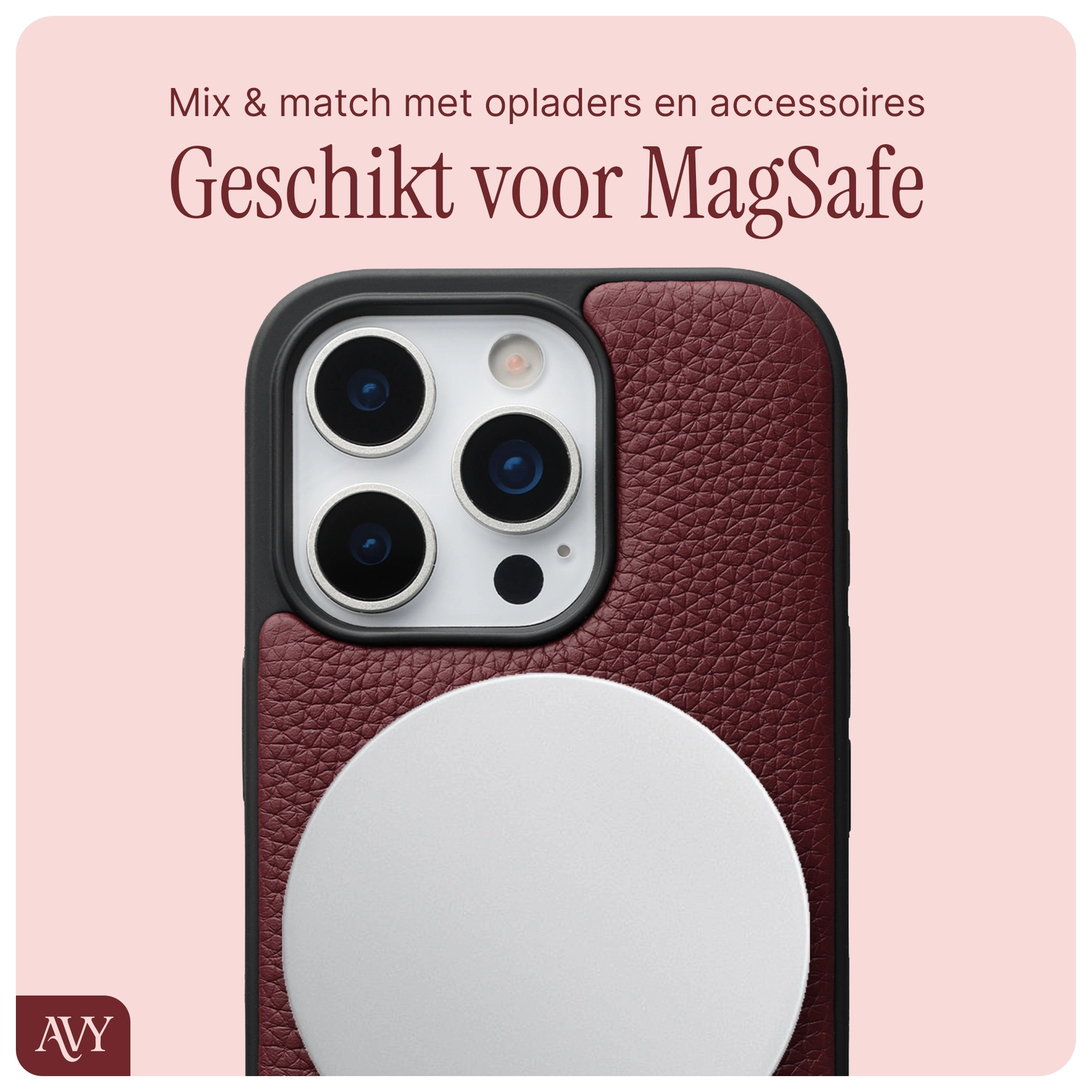 AVY Apple iPhone 16 Pro Max Hoesje met Koord Haakjes MagSafe Leer Burgundy afbeelding 8