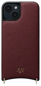 AVY Apple iPhone 15 Hoesje met Koord Haakjes MagSafe Leer Burgundy