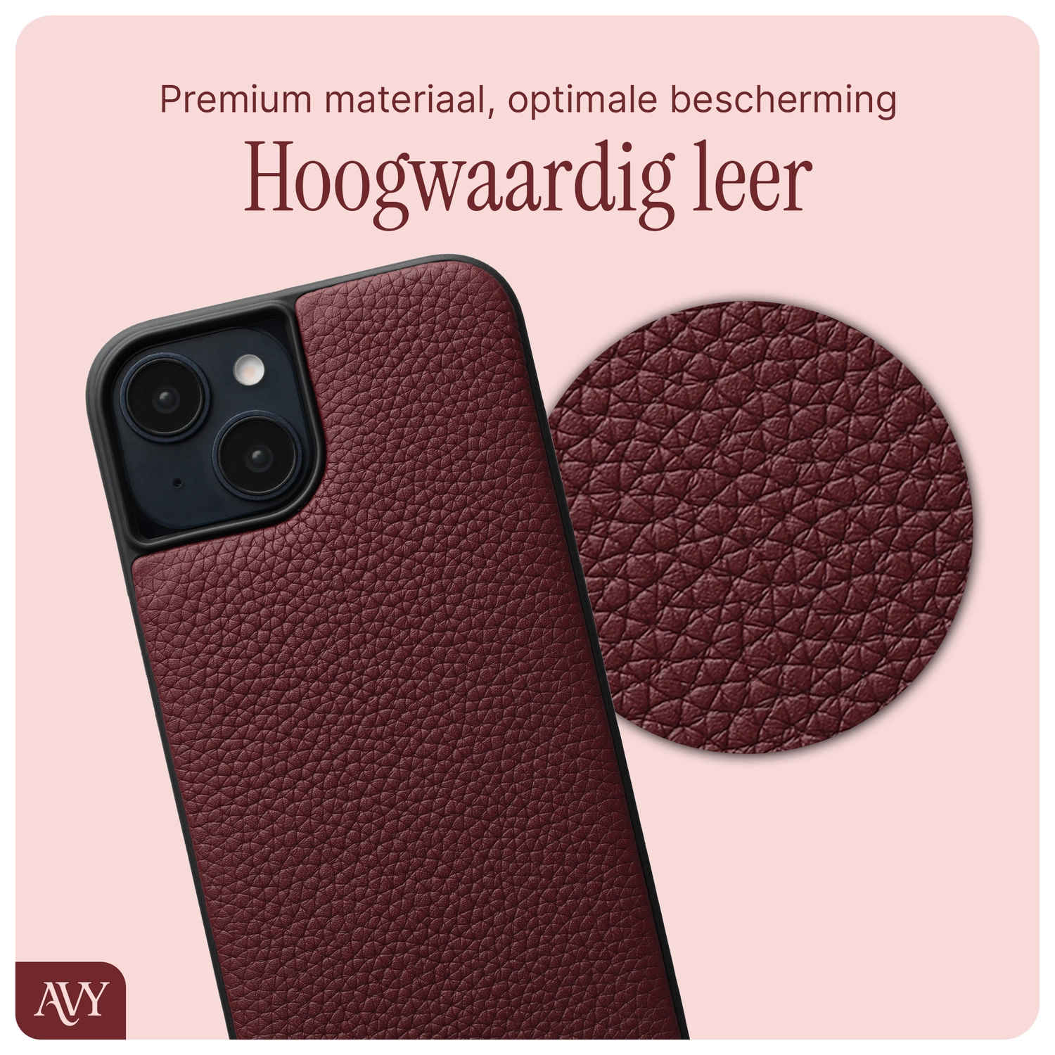 AVY Apple iPhone 15 Hoesje met Koord Haakjes MagSafe Leer Burgundy afbeelding 7
