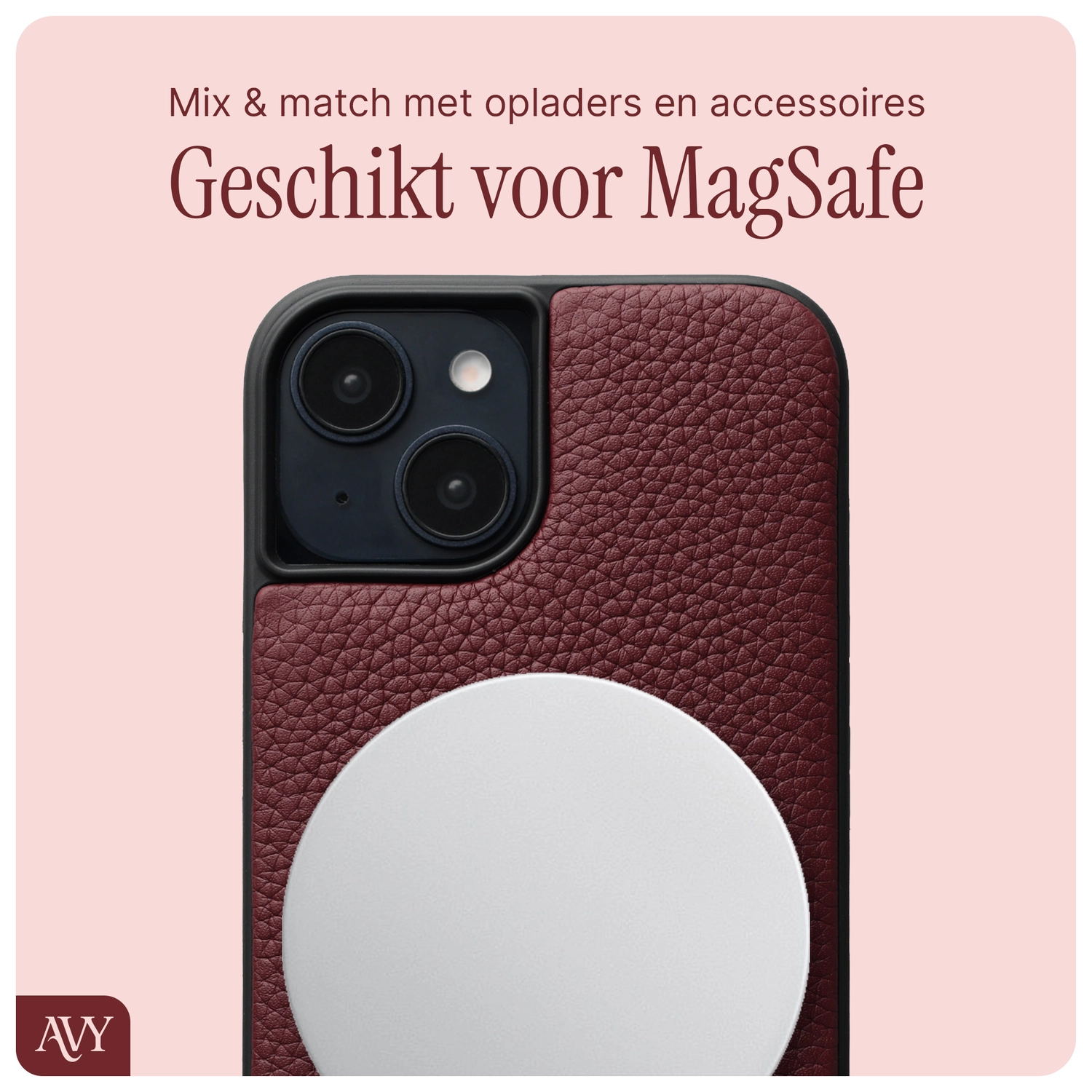 AVY Apple iPhone 15 Hoesje met Koord Haakjes MagSafe Leer Burgundy afbeelding 8