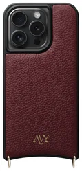 AVY Apple iPhone 15 Pro Hoesje met Koord Haakjes MagSafe Leer Burgundy afbeelding