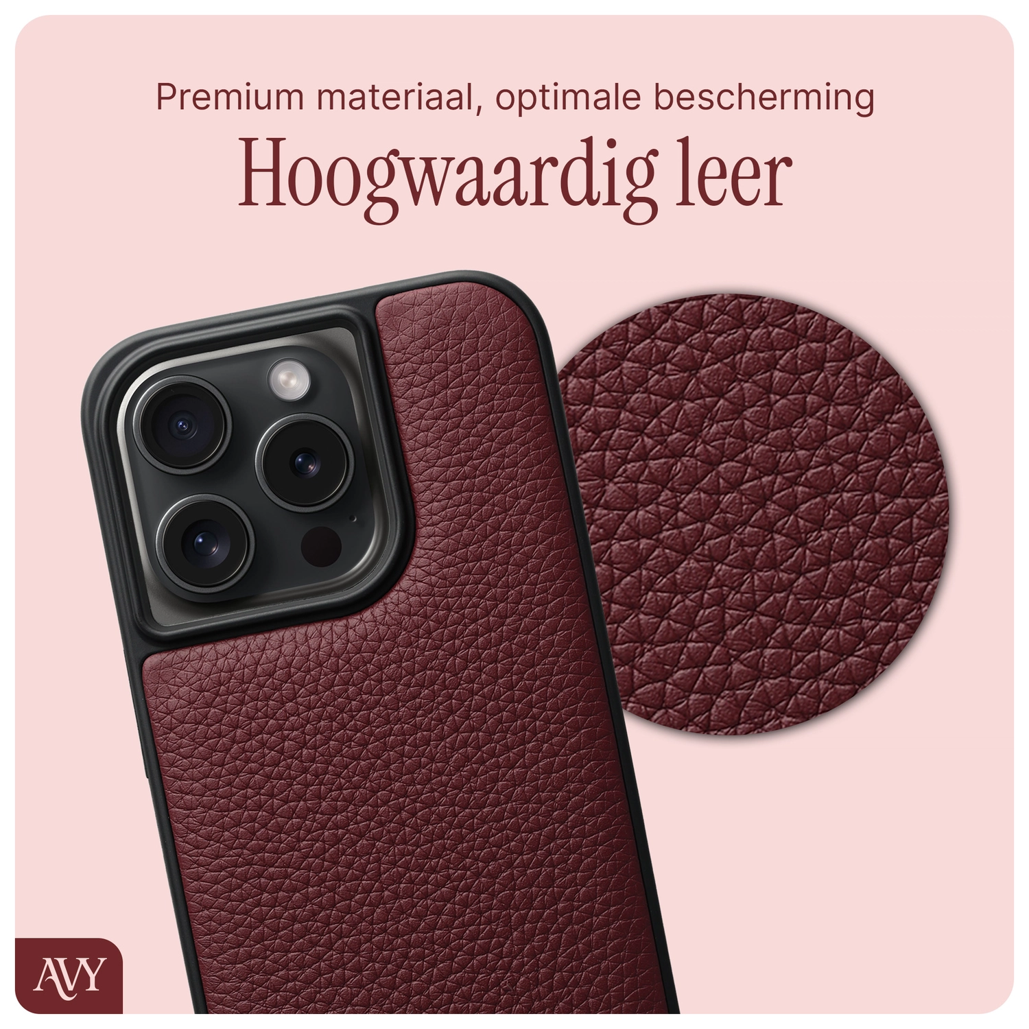 AVY Apple iPhone 15 Pro Hoesje met Koord Haakjes MagSafe Leer Burgundy afbeelding 7