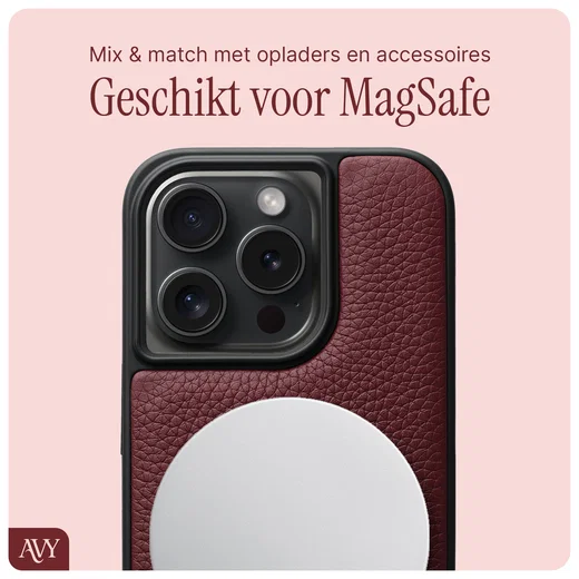 AVY Apple iPhone 15 Pro Hoesje met Koord Haakjes MagSafe Leer Burgundy afbeelding 8