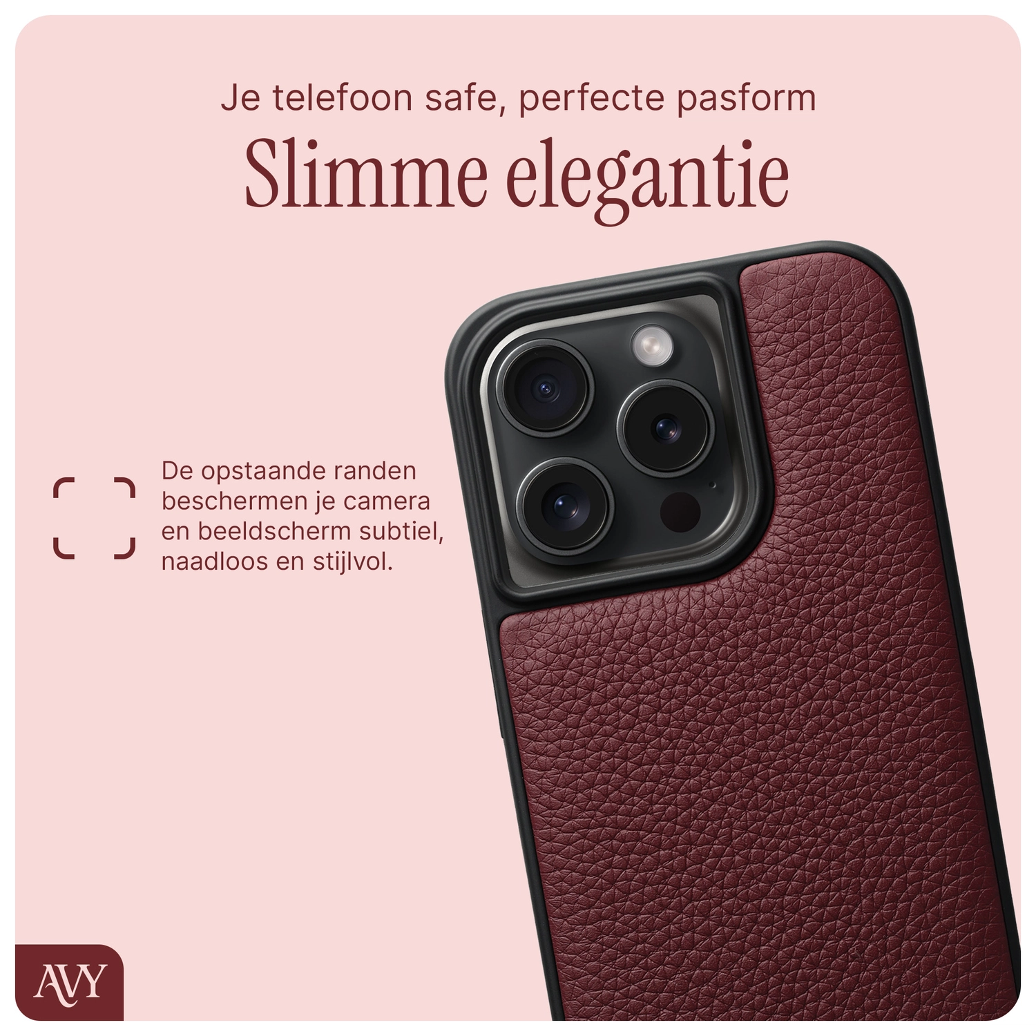 AVY Apple iPhone 15 Pro Hoesje met Koord Haakjes MagSafe Leer Burgundy afbeelding 9