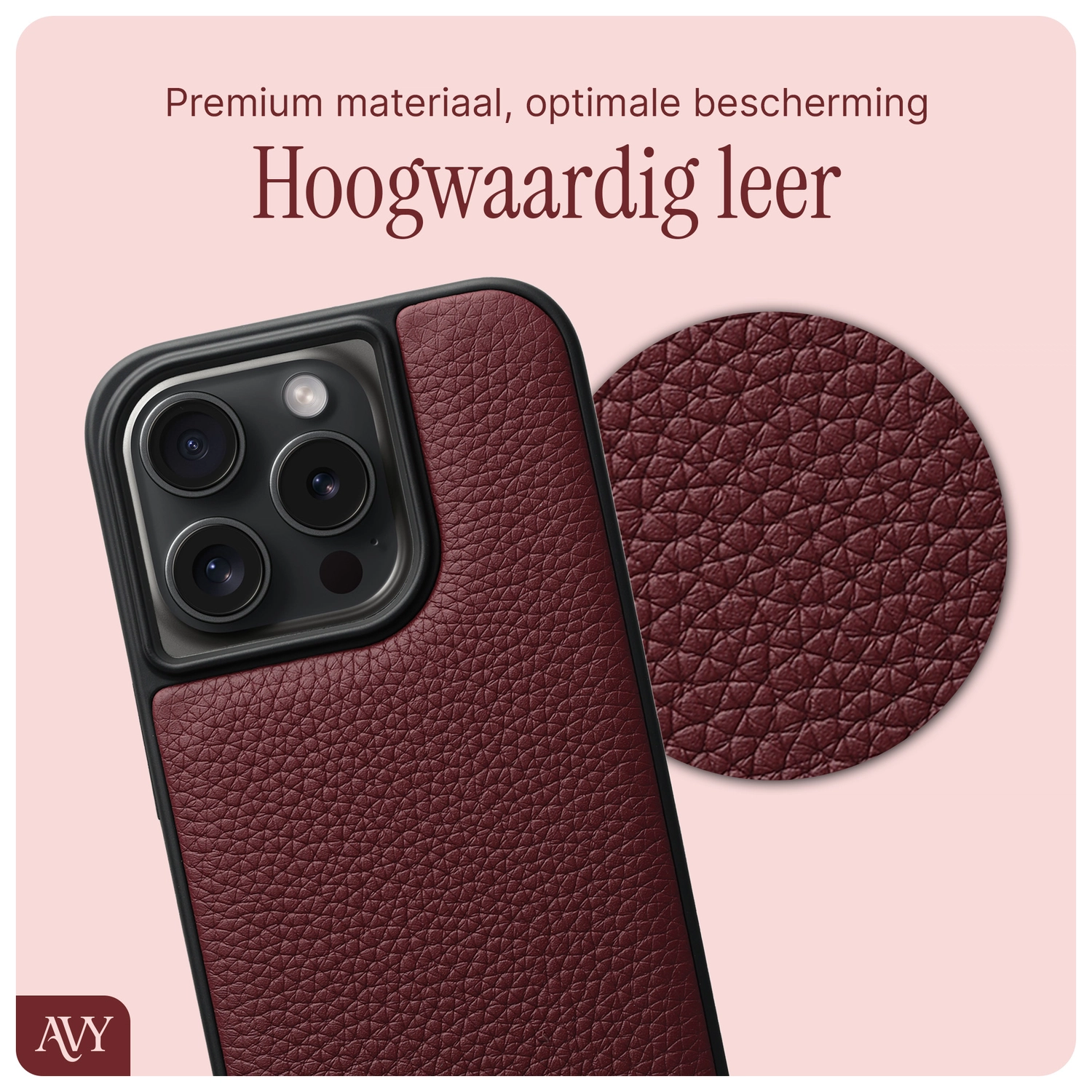 AVY Apple iPhone 14 Pro Hoesje met Koord Haakjes MagSafe Leer Burgundy afbeelding 7