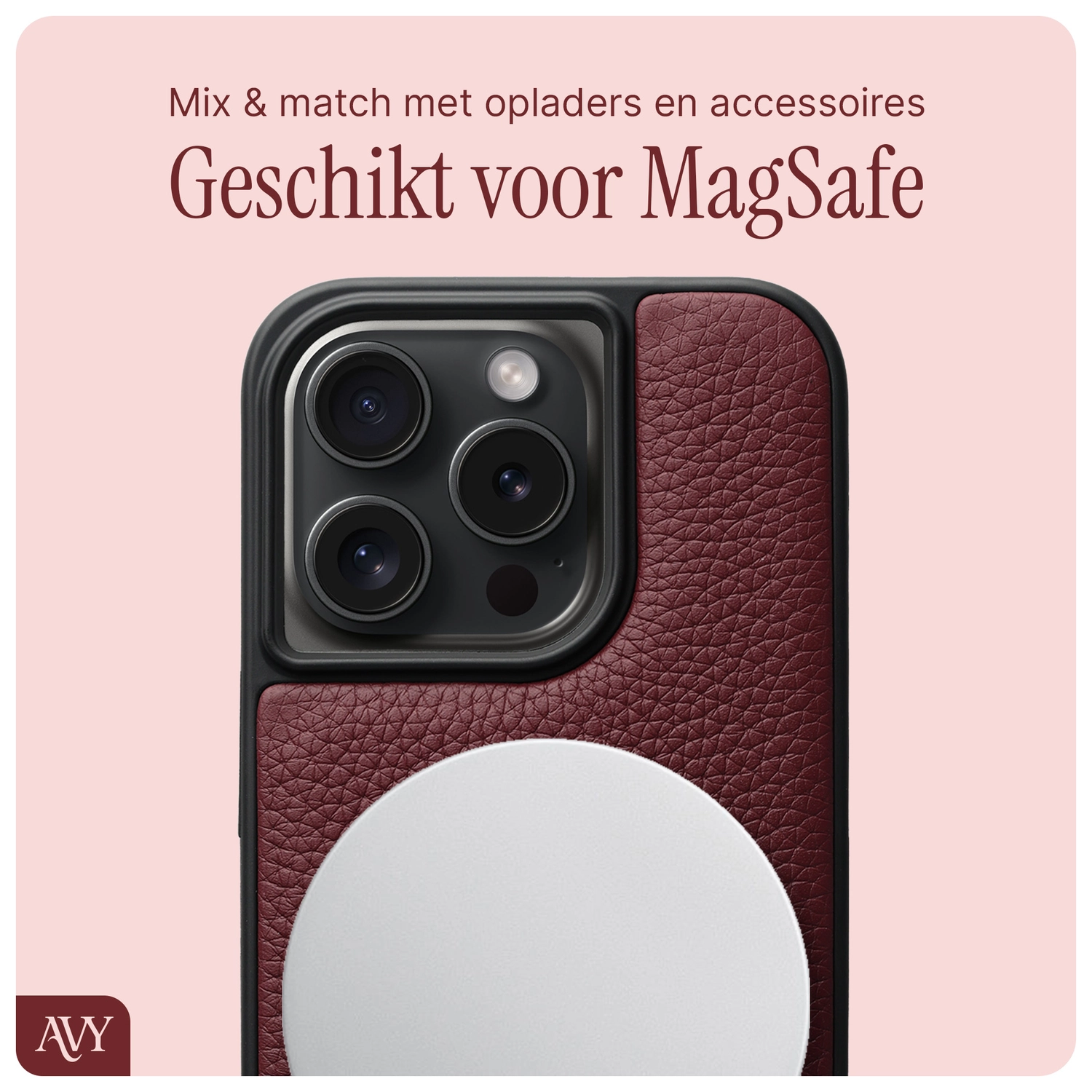 AVY Apple iPhone 14 Pro Hoesje met Koord Haakjes MagSafe Leer Burgundy afbeelding 8