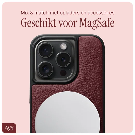 AVY Apple iPhone 14 Pro Hoesje met Koord Haakjes MagSafe Leer Burgundy afbeelding 8