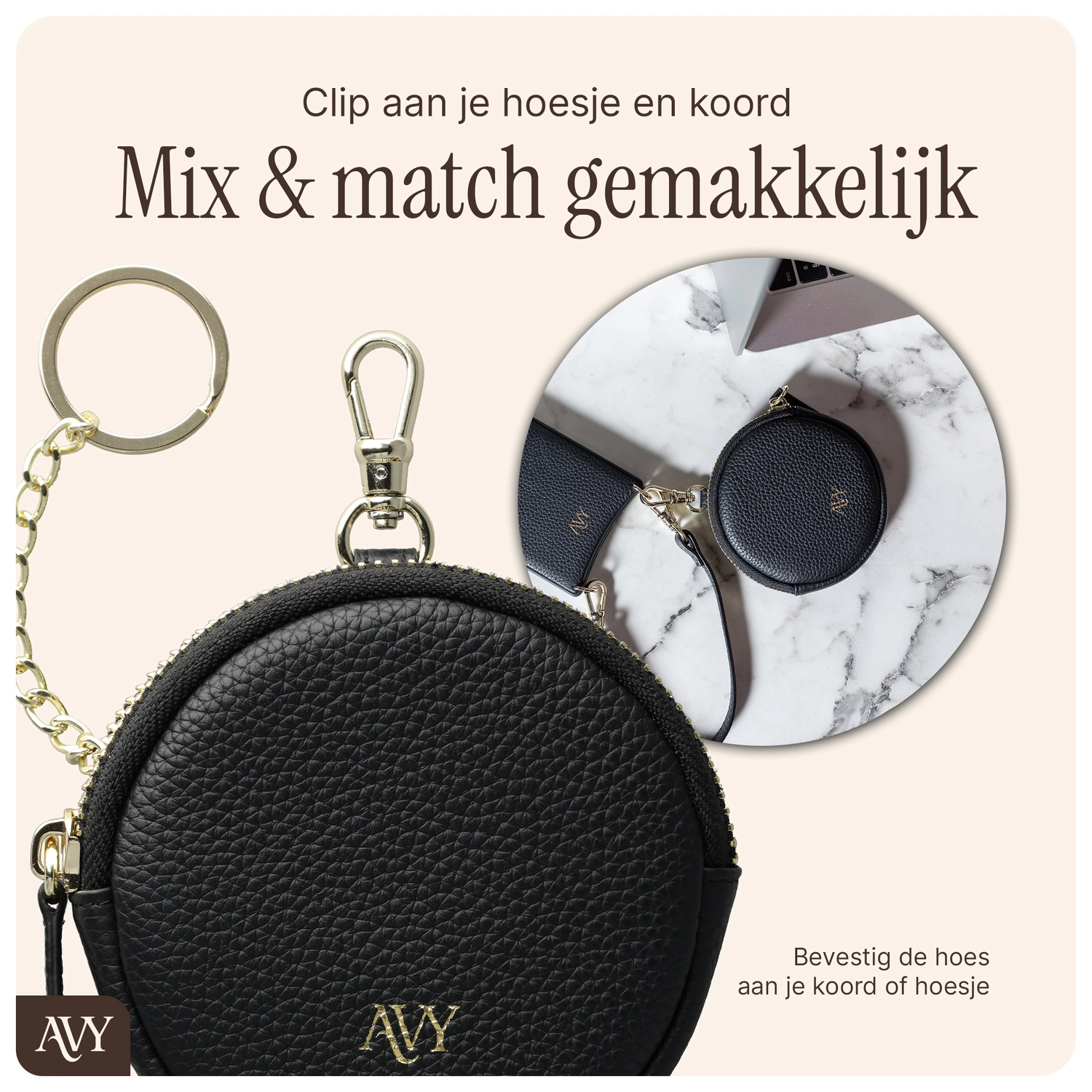 AVY Mini Leren Telefoontasje / Phone Bag Leather Zwart afbeelding 7