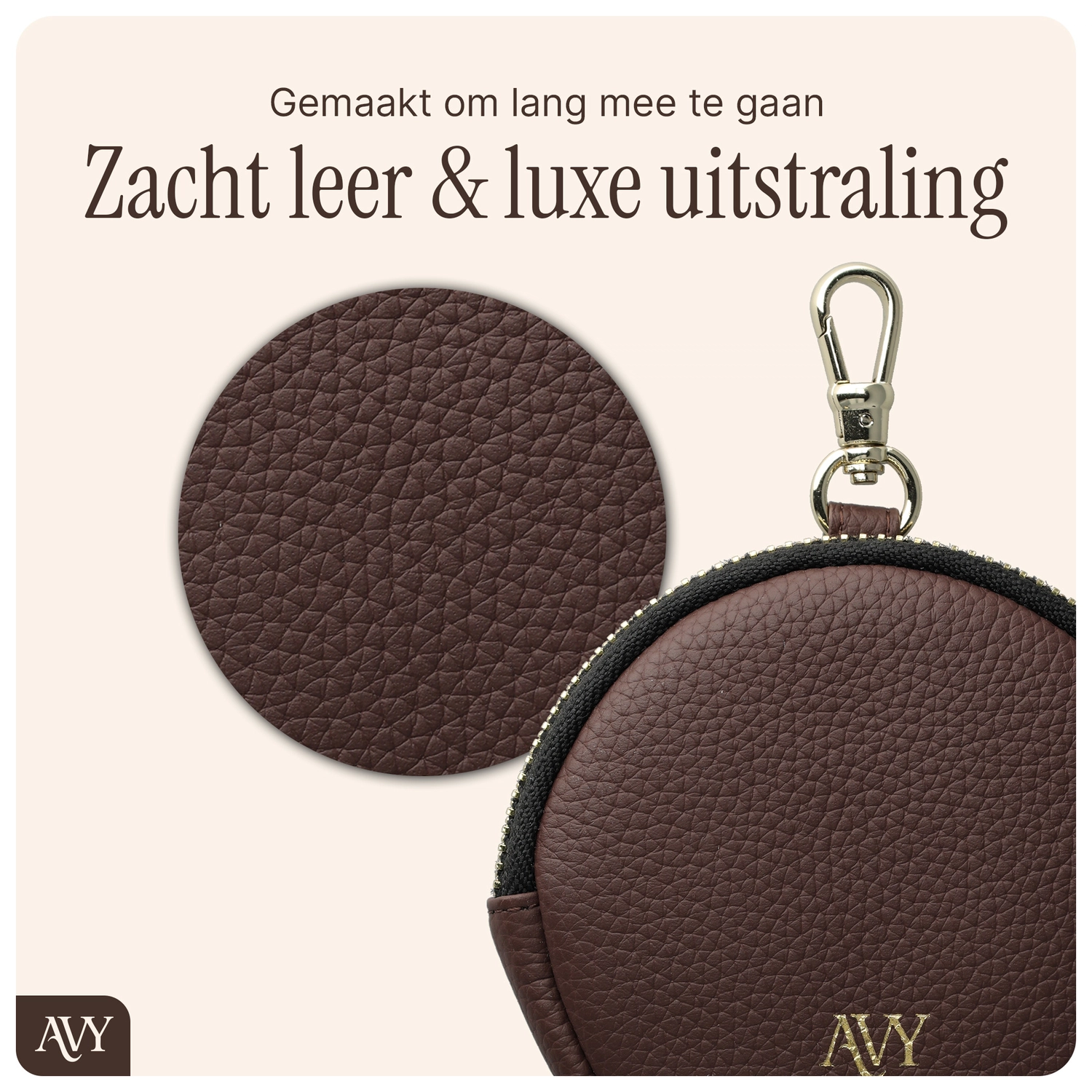 AVY Mini Telefoontasje / Phone Bag Pouch met Rits en Haakje Leer Chocolate afbeelding 2