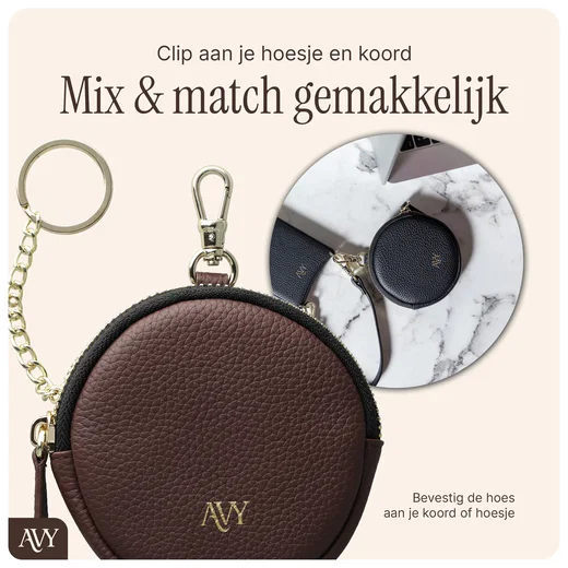 AVY Mini Telefoontasje / Phone Bag Pouch met Rits en Haakje Leer Chocolate afbeelding 4