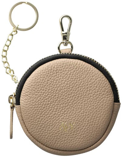 AVY Mini Telefoontasje / Phone Bag Pouch met Rits en Haakje Leer Beige afbeelding 1