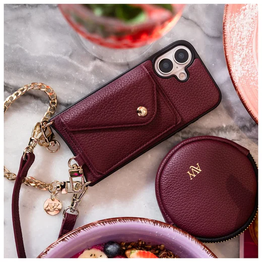 AVY Mini Telefoontasje / Phone Bag Pouch met Rits en Haakje Leer Burgundy afbeelding 2