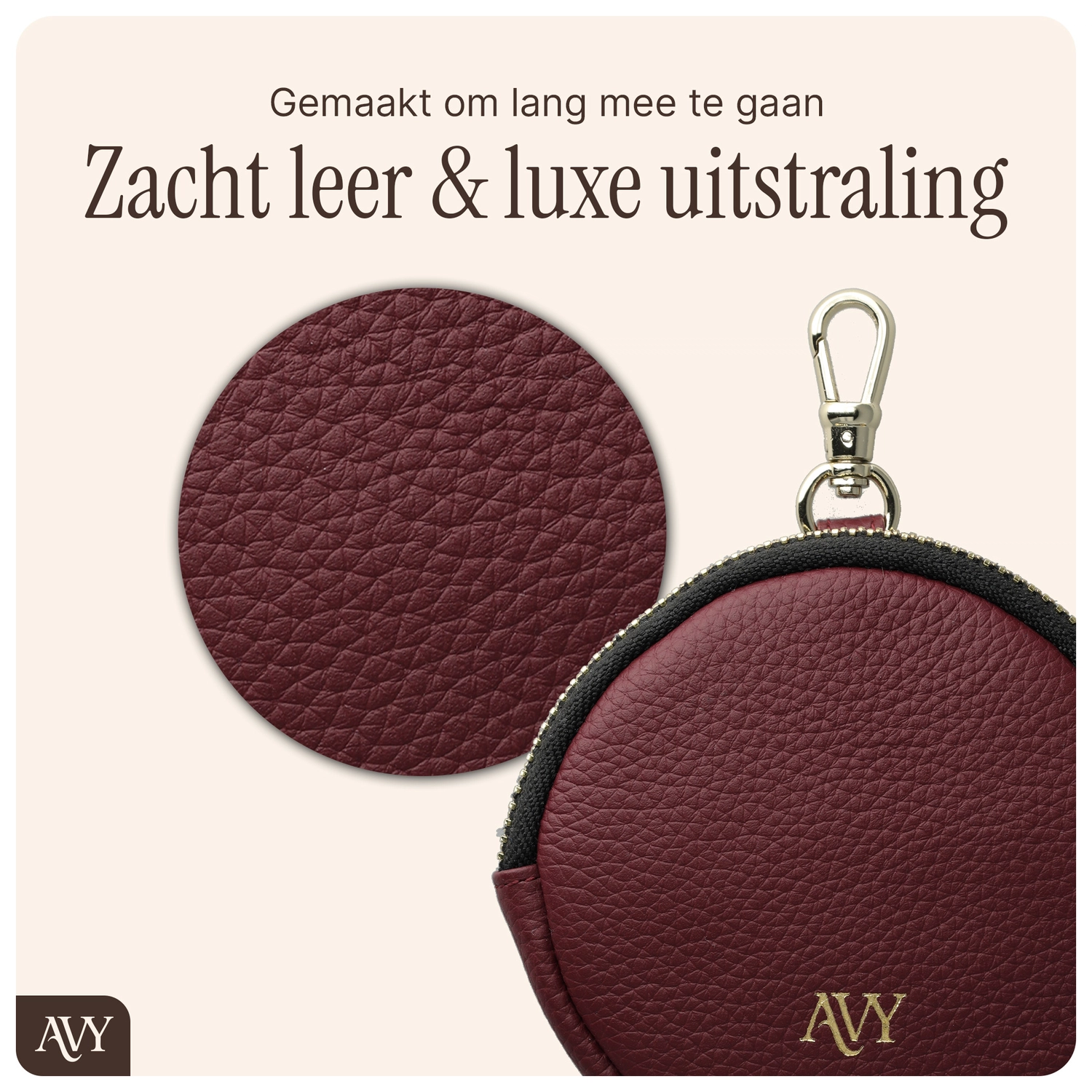 AVY Mini Telefoontasje / Phone Bag Pouch met Rits en Haakje Leer Burgundy afbeelding 4