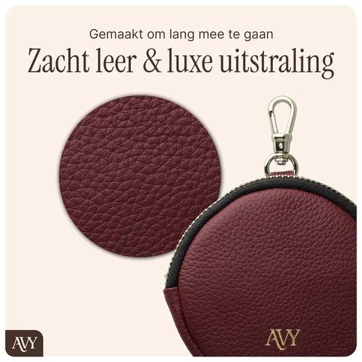 AVY Mini Telefoontasje / Phone Bag Pouch met Rits en Haakje Leer Burgundy afbeelding 4