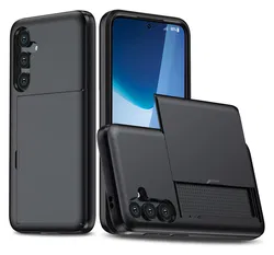 Samsung Galaxy S25 FE Hoesje met Slider Kaarthouder Back Cover Zwart afbeelding