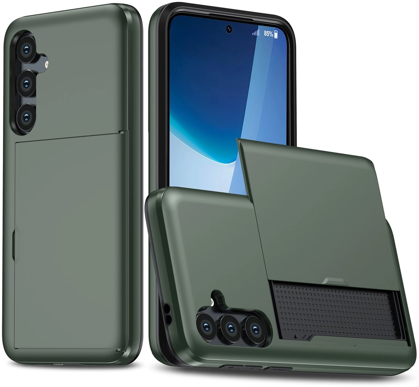 Samsung Galaxy S25 FE Hoesje met Slider Kaarthouder Back Cover Groen afbeelding 1