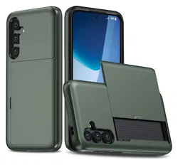 Samsung Galaxy S25 FE Hoesje met Slider Kaarthouder Back Cover Groen afbeelding