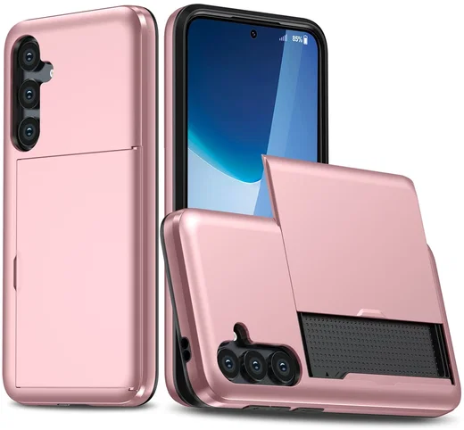 Samsung Galaxy S25 FE Hoesje met Slider Kaarthouder Back Cover Roze afbeelding 1