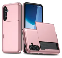 Samsung Galaxy S25 FE Hoesje met Slider Kaarthouder Back Cover Roze afbeelding