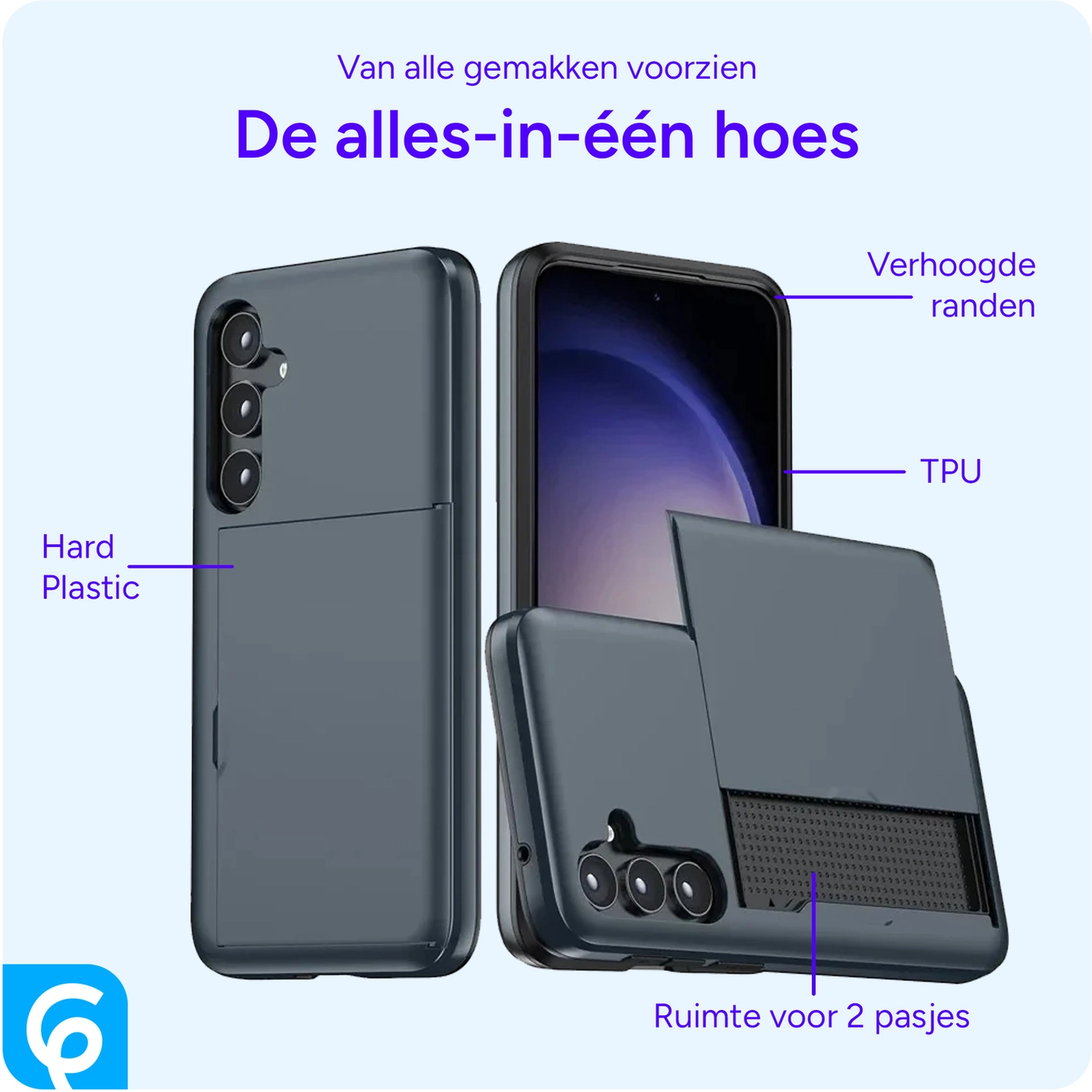 Samsung Galaxy S25 FE Hoesje met Slider Kaarthouder Back Cover Blauw afbeelding 4