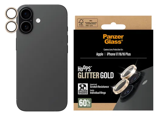 PanzerGlass Hoops Rings iPhone 17 Camera Lens Protector Glas Glitter Goud afbeelding 4