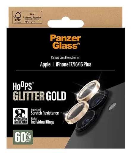 PanzerGlass Hoops Rings iPhone 17 Camera Lens Protector Glas Glitter Goud afbeelding 5