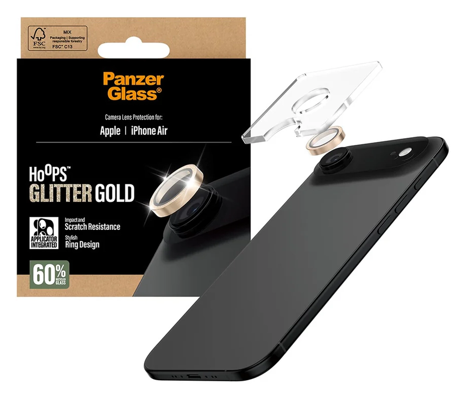 PanzerGlass Hoops Rings iPhone Air Camera Lens Protector Glas Glitter Goud afbeelding 2