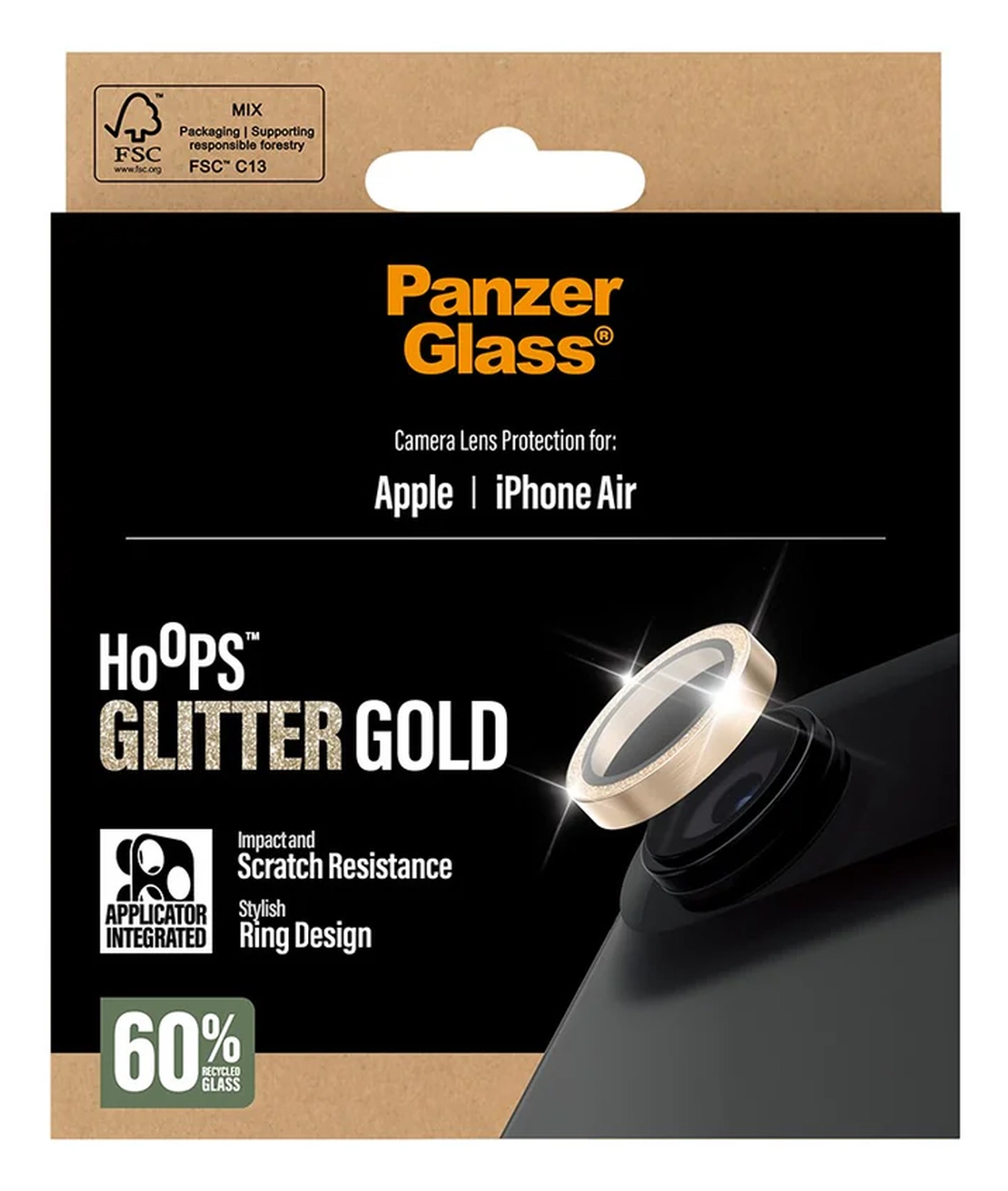 PanzerGlass Hoops Rings iPhone Air Camera Lens Protector Glas Glitter Goud afbeelding 5