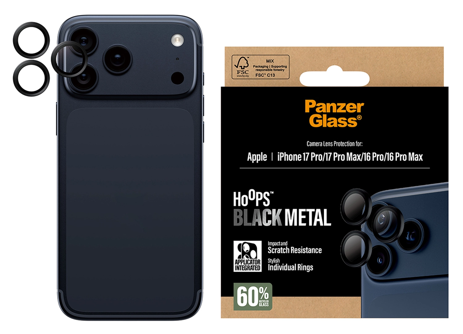 PanzerGlass Hoops Rings iPhone 17 Pro (Max) Camera Protector Glas Zwart afbeelding 4
