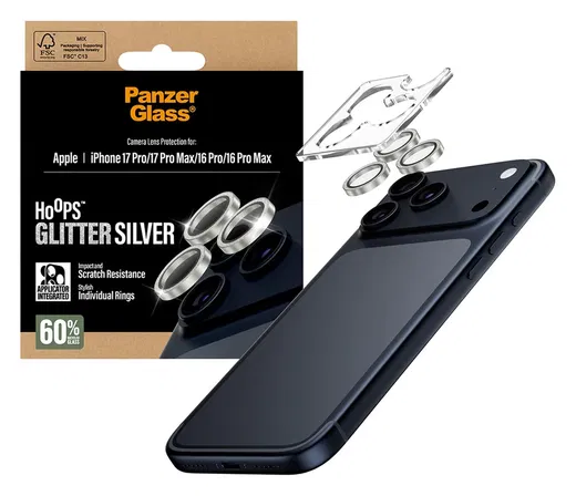 PanzerGlass Hoops Rings iPhone 17 Pro (Max) Camera Protector Glas Glitter Zilver afbeelding 1