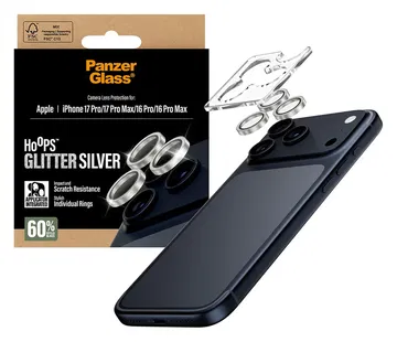 PanzerGlass Hoops Rings iPhone 17 Pro (Max) Camera Protector Glas Glitter Zilver