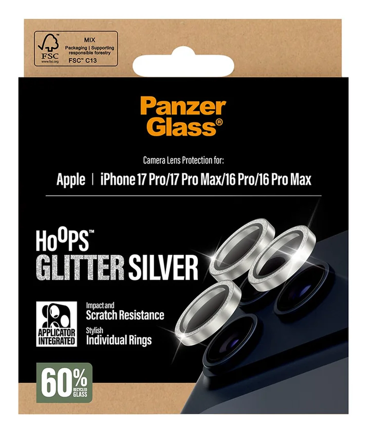 PanzerGlass Hoops Rings iPhone 17 Pro (Max) Camera Protector Glas Glitter Zilver afbeelding 5