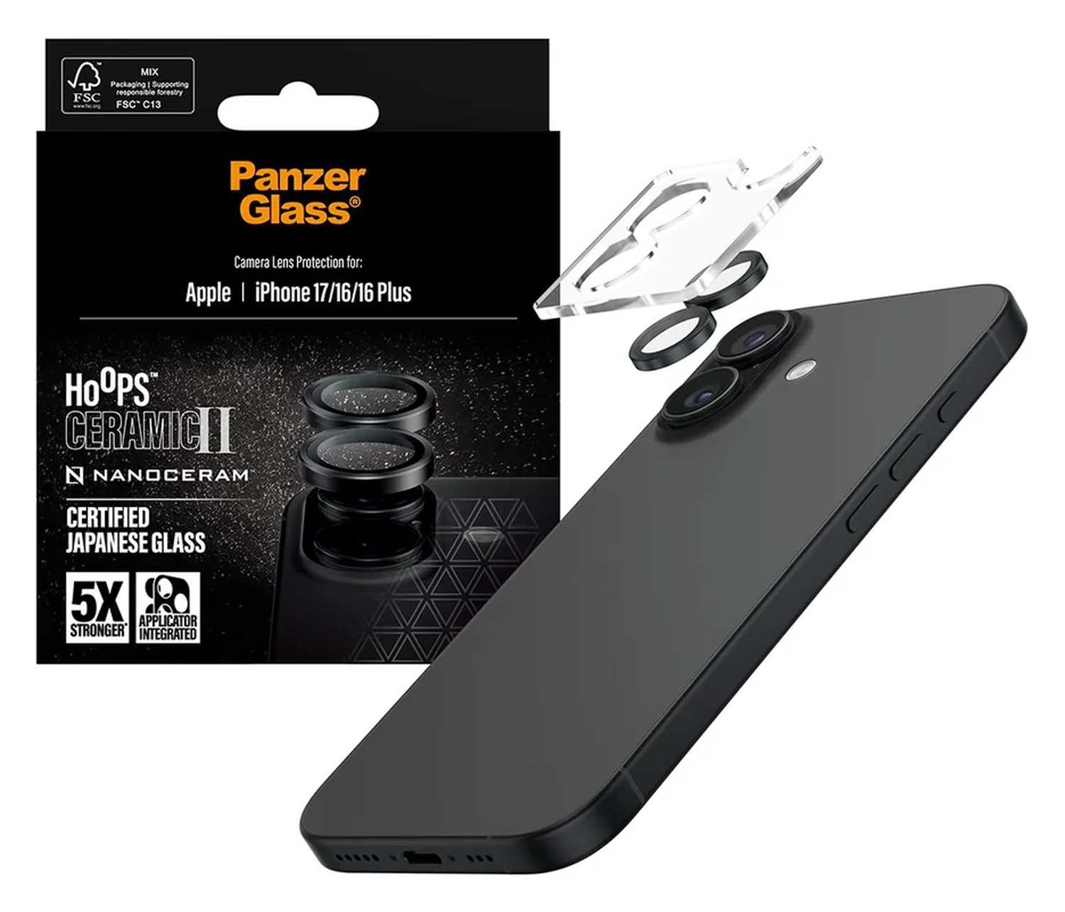PanzerGlass Hoops Ceramic iPhone 17 / 16 / 16 Plus Camera Lens Protector Glas afbeelding 1