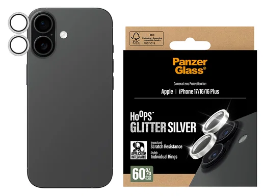 PanzerGlass Hoops Rings iPhone 17 Camera Lens Protector Glas Glitter Zilver afbeelding 4