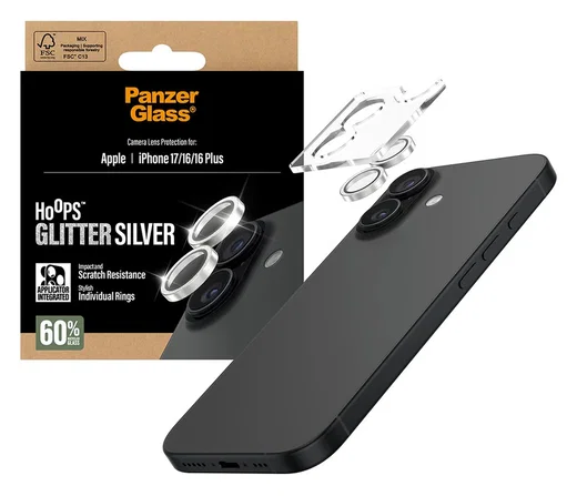 PanzerGlass Hoops Rings iPhone 17 Camera Lens Protector Glas Glitter Zilver afbeelding 1