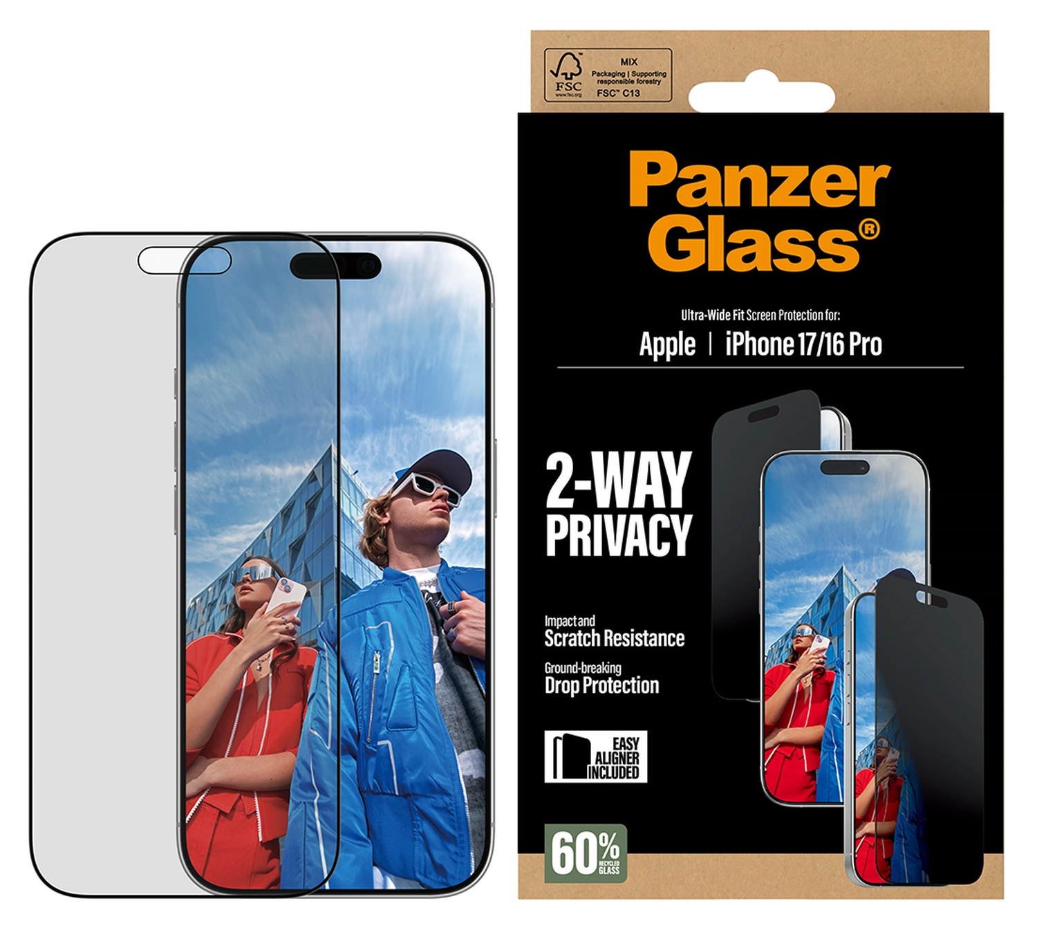 PanzerGlass Ultra-Wide iPhone 17 / 16 Pro Screen Protector Privacy Glass afbeelding 3