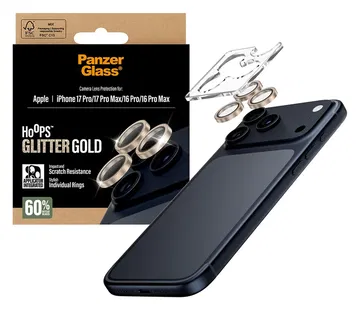 PanzerGlass Hoops Rings iPhone 17 Pro (Max) Camera Protector Glas Glitter Goud