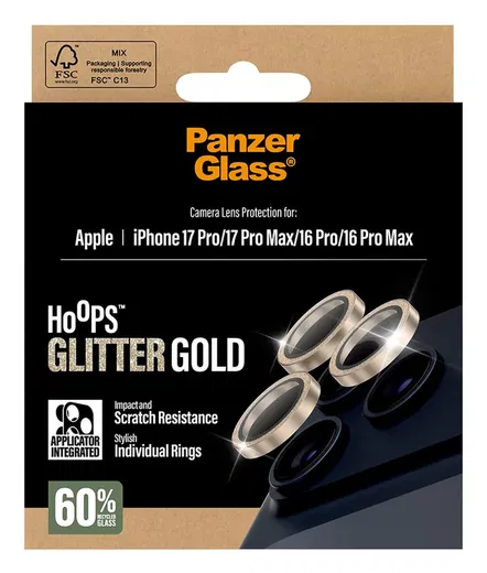 PanzerGlass Hoops Rings iPhone 17 Pro (Max) Camera Protector Glas Glitter Goud afbeelding 5