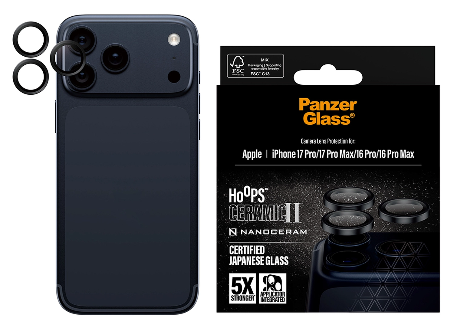 PanzerGlass Hoops Ceramic iPhone 17 Pro / 17 Pro Max Camera Lens Protector Glas afbeelding 4